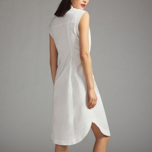 ANTHROPOLOGIE NWT Pilcro Dress Ivory Sleeveless Shirtdress‎ Ruched Button Shirt - Picture 3 of 10